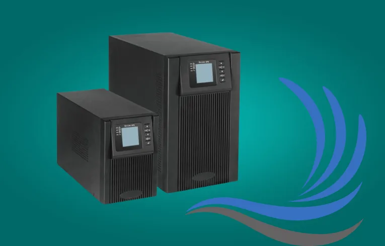 Two black BPE online UPS units with front displays