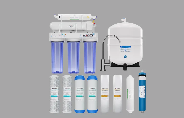 Reverse-osmosis filter assembly, cartridges, tap and storage tank